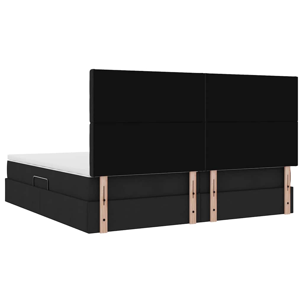 Seng med opbevaring og madras Sort 200 x 200 cm Stof