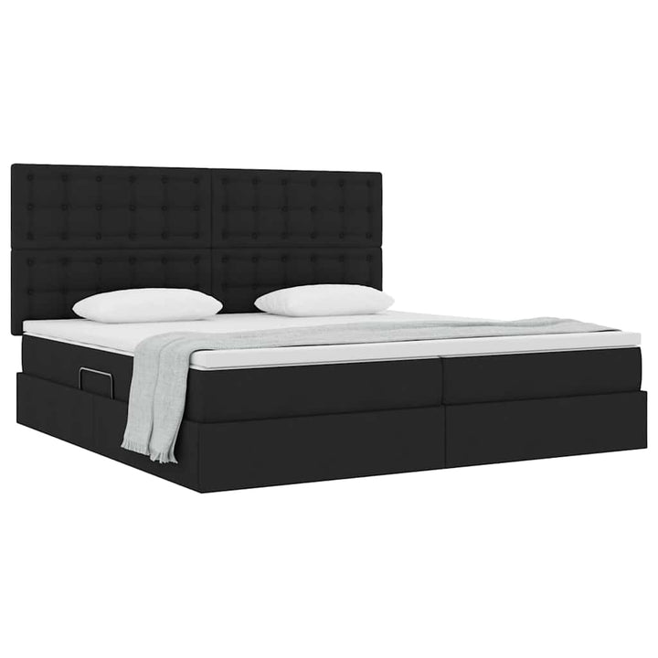 Seng med opbevaring og madras Sort 200 x 200 cm Stof