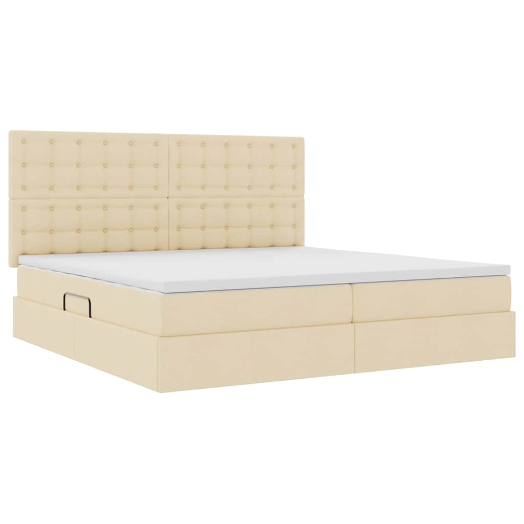 Seng med opbevaring og madras Creme 200 x 200 cm Stof