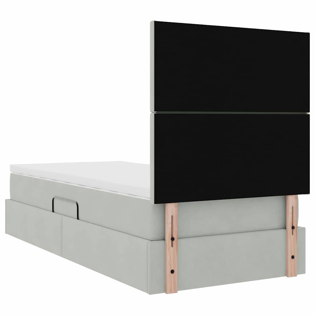 Seng med opbevaring og madras Lysegrå 90 x 200 cm Fløjl
