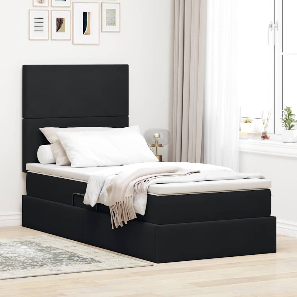 Seng med opbevaring og madras Sort 90 x 200 cm Fløjl