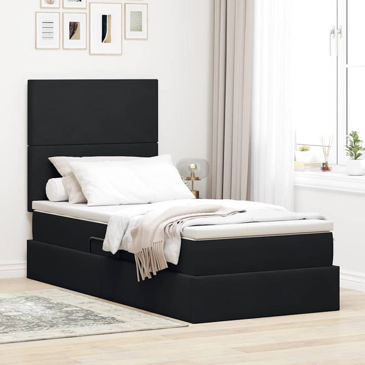 Seng med opbevaring og madras Sort 90 x 200 cm Fløjl