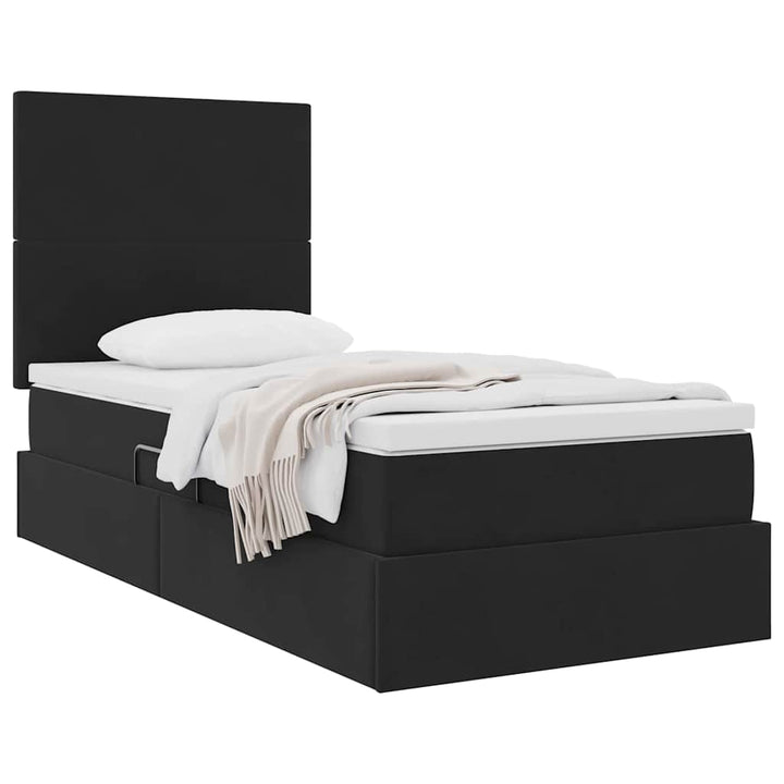Seng med opbevaring og madras Sort 90 x 200 cm Fløjl