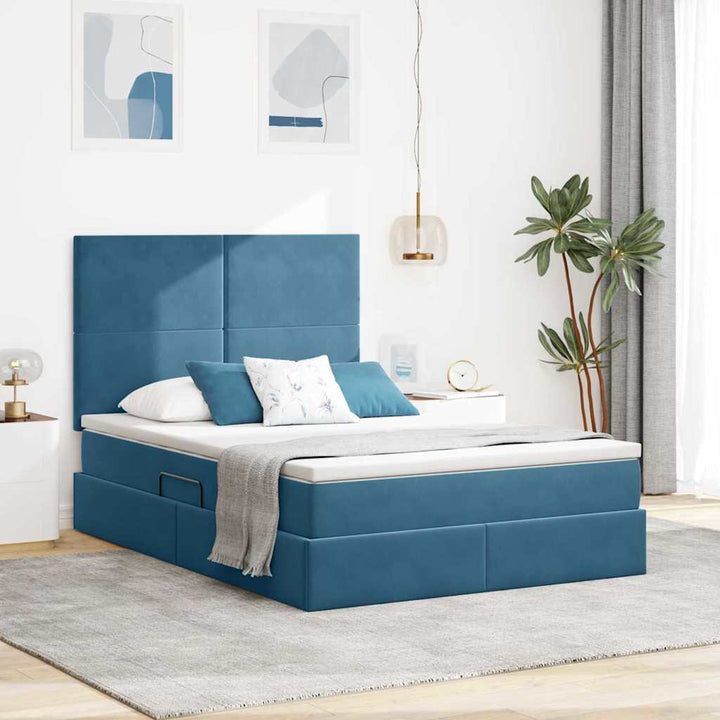 Seng med opbevaring og madras Mørk blå 140 x 190 cm Fløjl