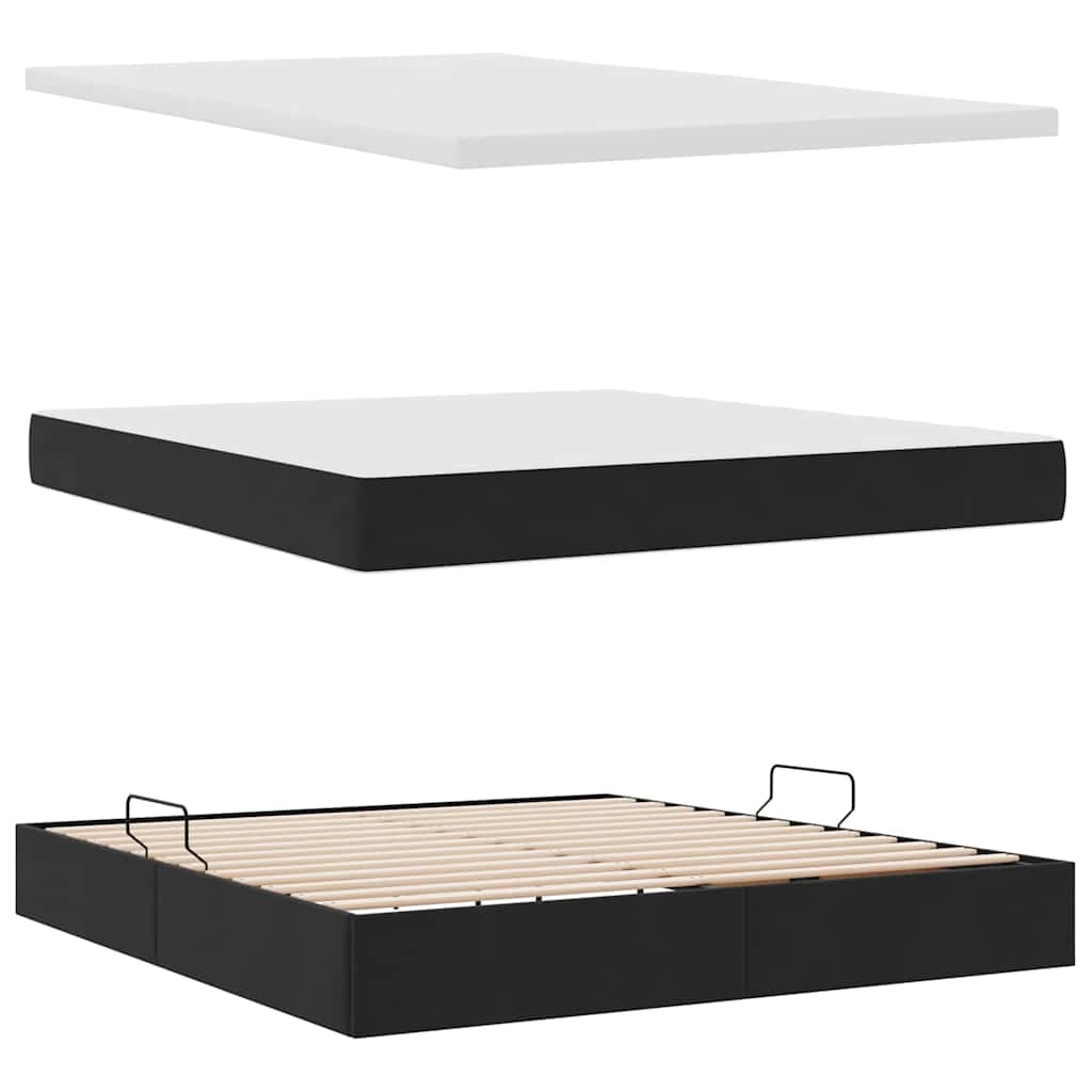Seng med opbevaring og madras Sort 160 x 200 cm Fløjl