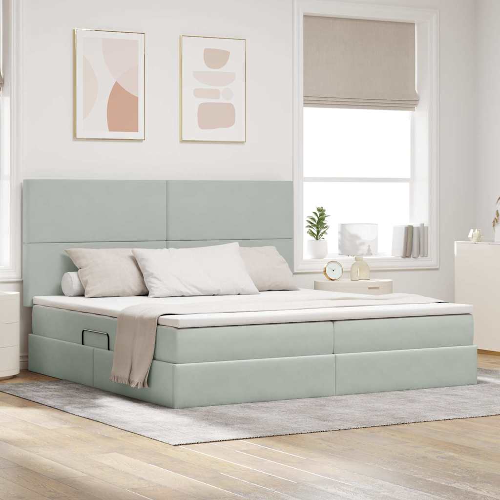 Seng med opbevaring og madras Lysegrå 200 x 200 cm Fløjl