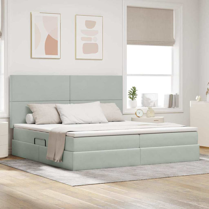 Seng med opbevaring og madras Lysegrå 200 x 200 cm Fløjl