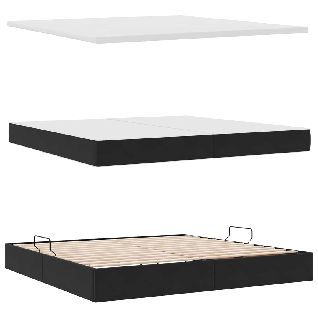 Seng med opbevaring og madras Sort 200 x 200 cm Fløjl