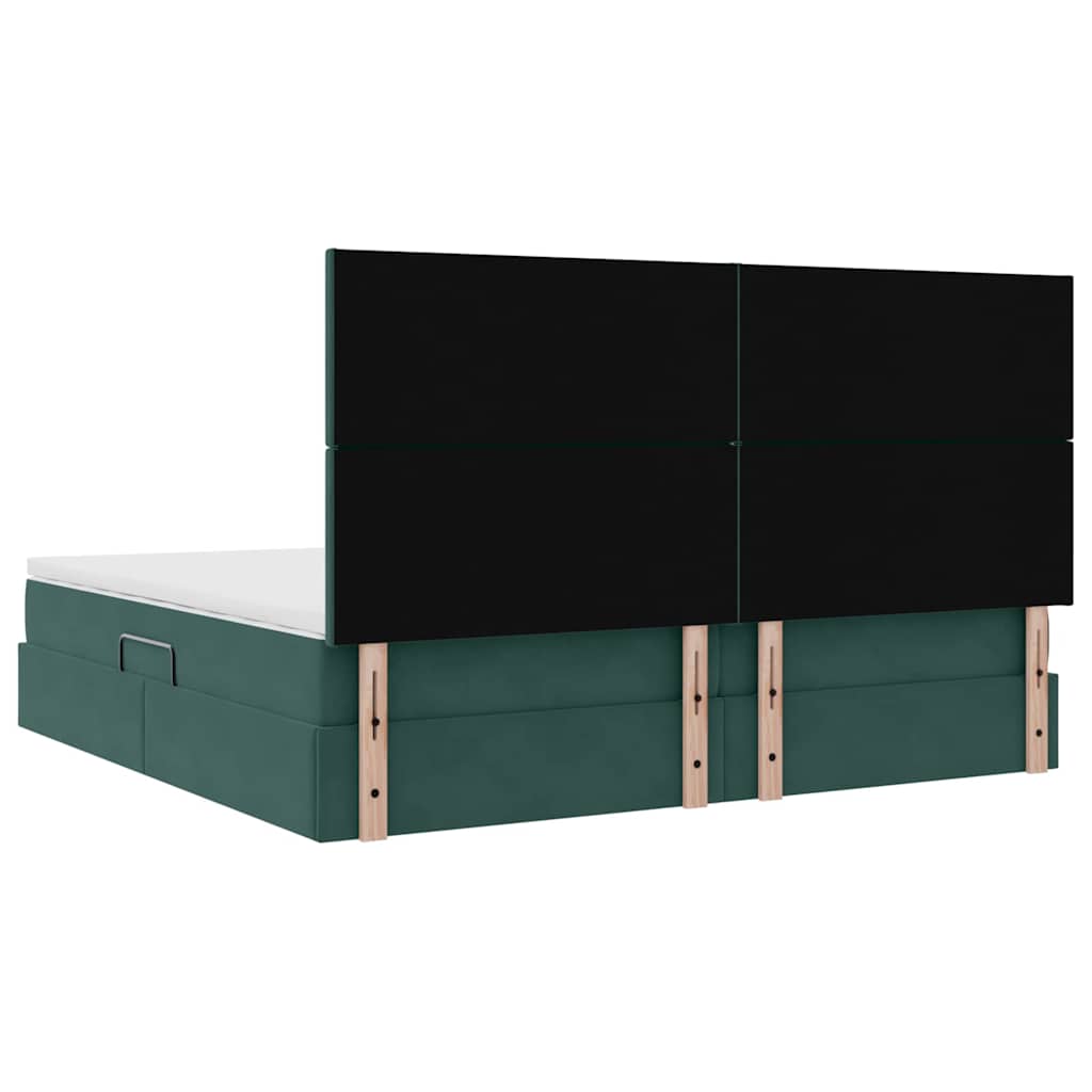 Seng med opbevaring og madras Mørkegrøn 200 x 200 cm Fløjl