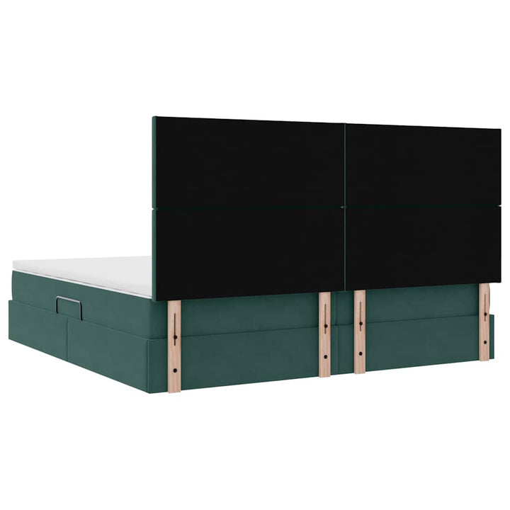 Seng med opbevaring og madras Mørkegrøn 200 x 200 cm Fløjl