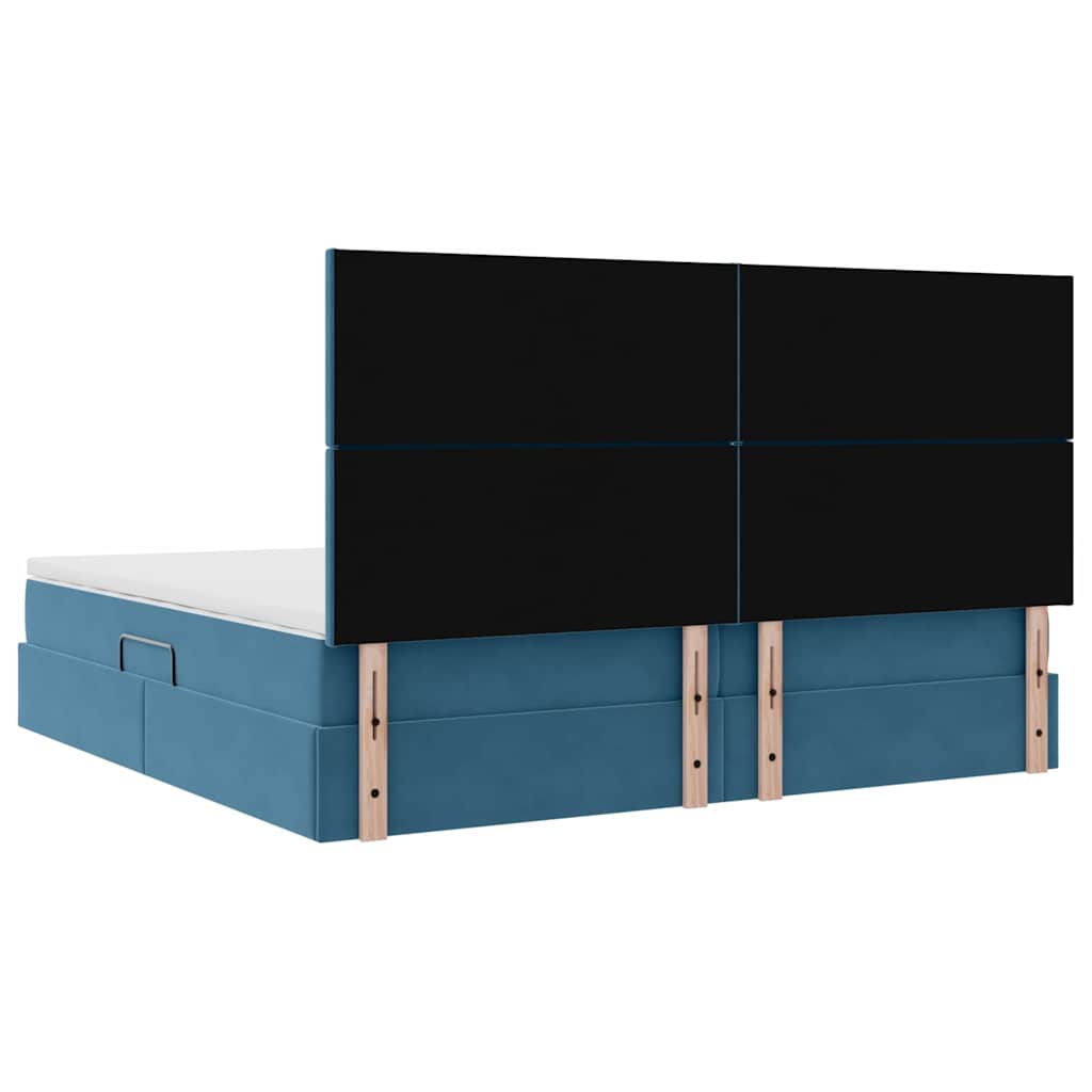 Seng med opbevaring og madras Mørk blå 200 x 200 cm Fløjl