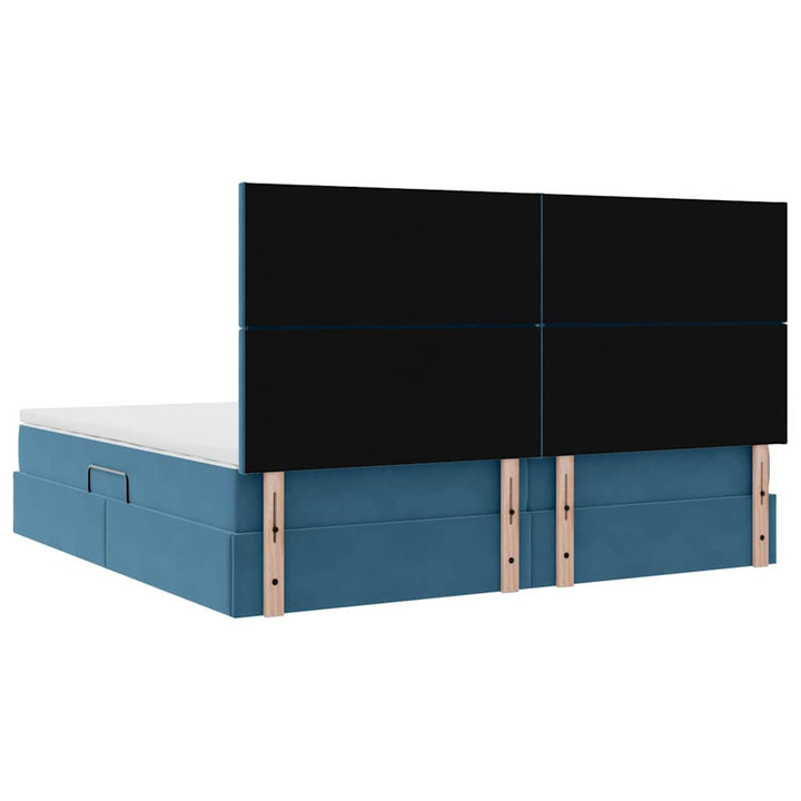 Seng med opbevaring og madras Mørk blå 200 x 200 cm Fløjl