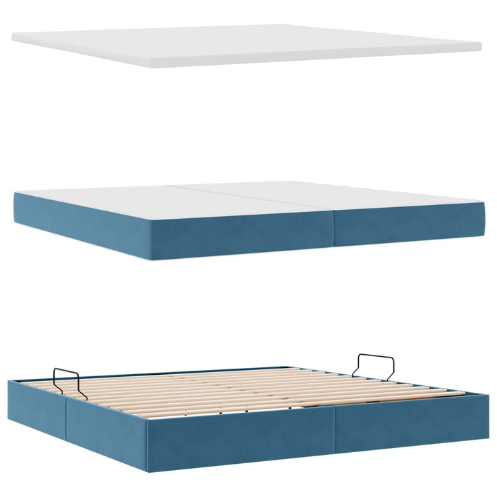 Seng med opbevaring og madras Mørk blå 200 x 200 cm Fløjl