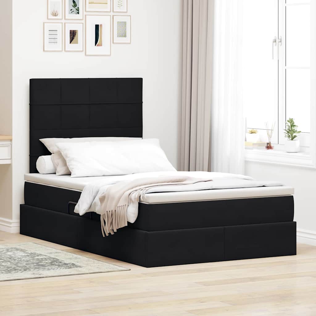 Seng med opbevaring og madras Sort 120 x 200 cm Fløjl