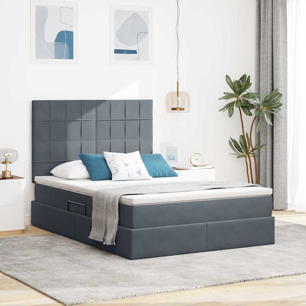 Seng med opbevaring og madras Mørkegrå 140 x 200 cm Fløjl