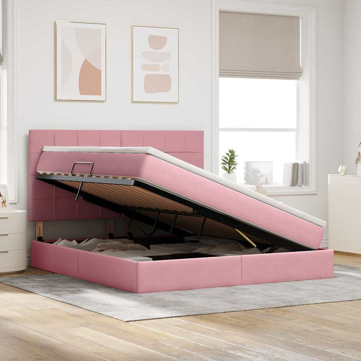 Seng med opbevaring og madras Lyserød 160 x 200 cm Fløjl