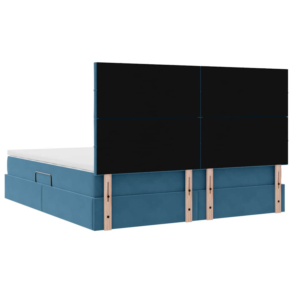 Seng med opbevaring og madras Mørk blå 180 x 200 cm Fløjl