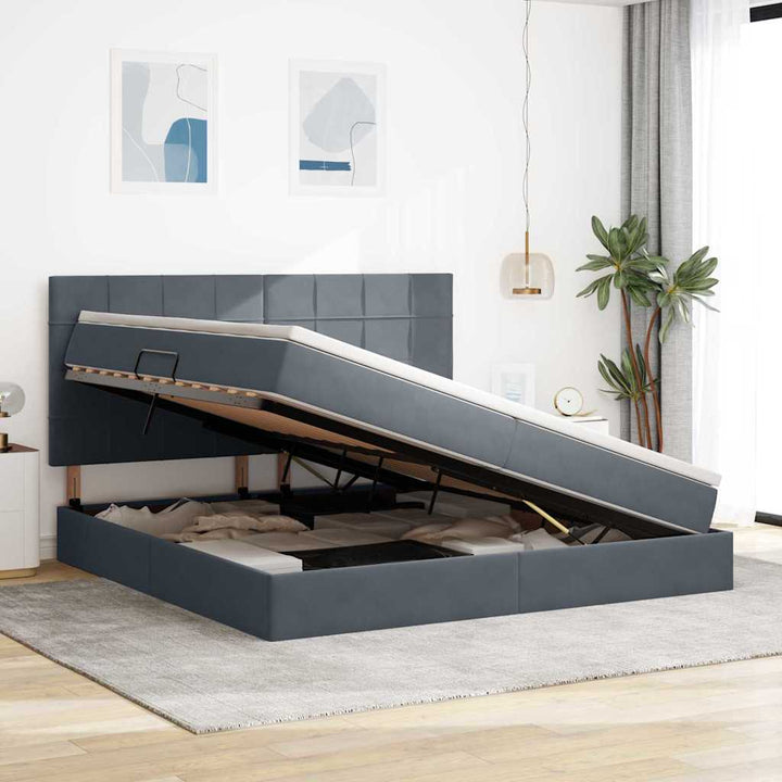 Seng med opbevaring og madras Mørkegrå 200 x 200 cm Fløjl