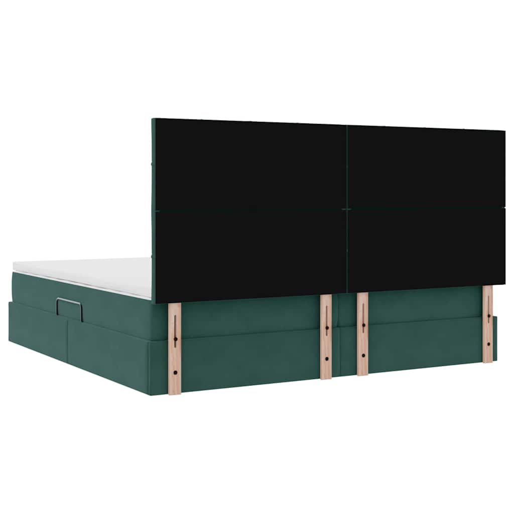 Seng med opbevaring og madras Mørkegrøn 200 x 200 cm Fløjl