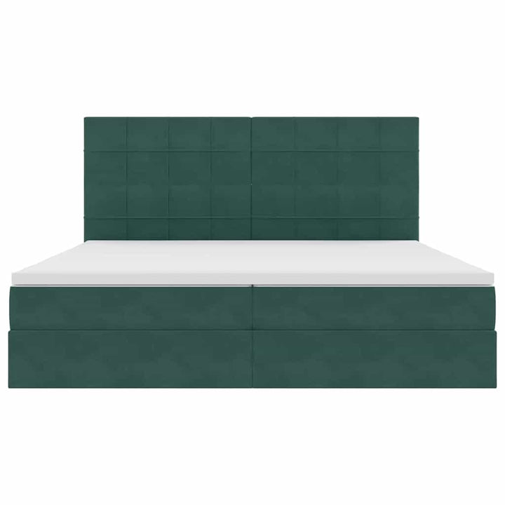 Seng med opbevaring og madras Mørkegrøn 200 x 200 cm Fløjl