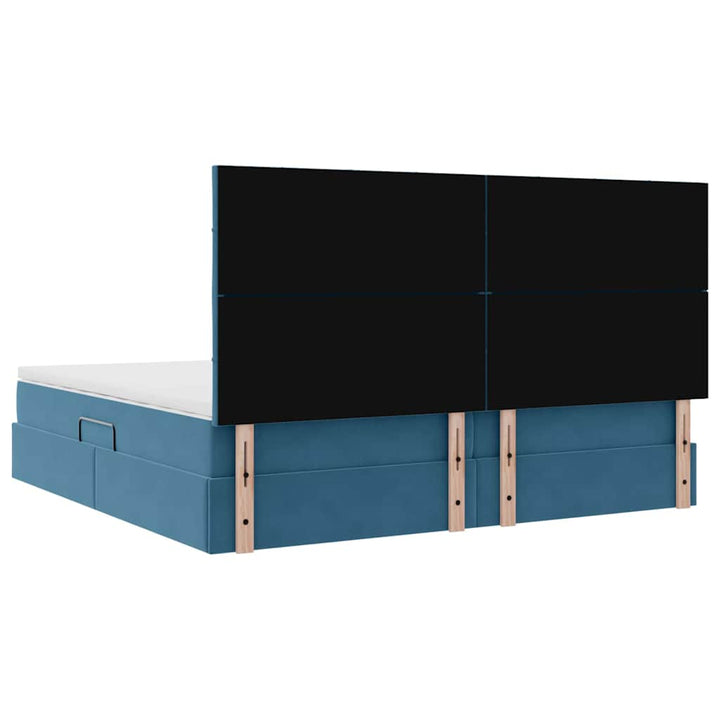 Seng med opbevaring og madras Mørk blå 200 x 200 cm Fløjl
