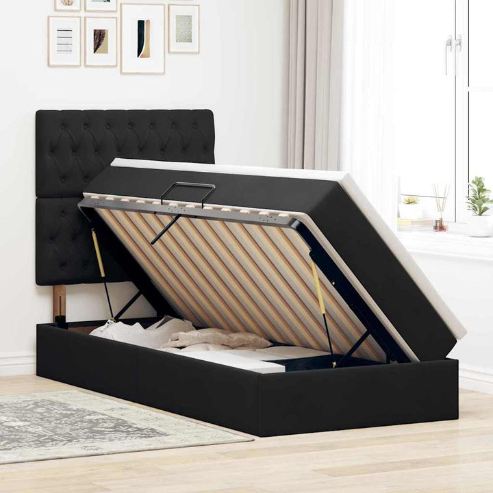 Seng med opbevaring og madras Sort 90 x 190 cm Fløjl