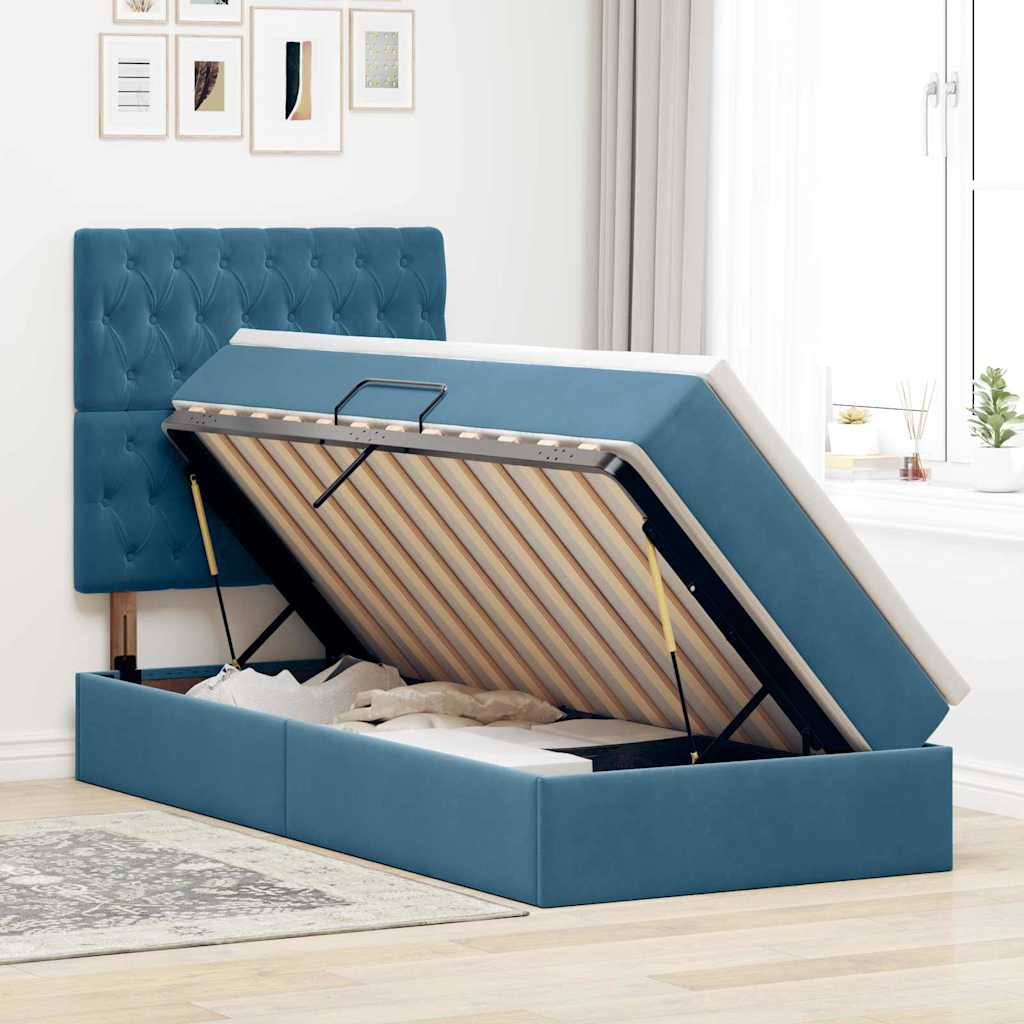 Seng med opbevaring og madras Mørk blå 90 x 190 cm Fløjl