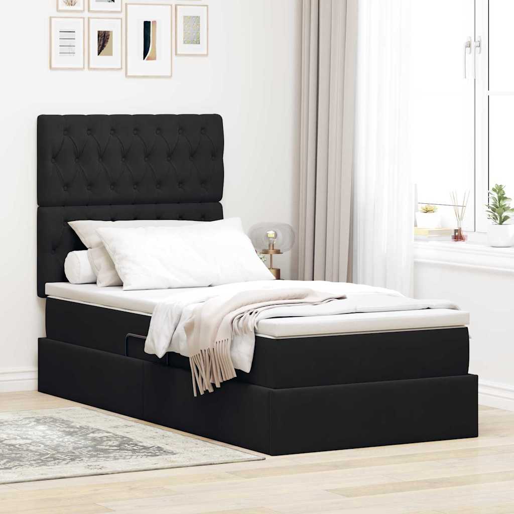 Seng med opbevaring og madras Sort 90 x 200 cm Fløjl