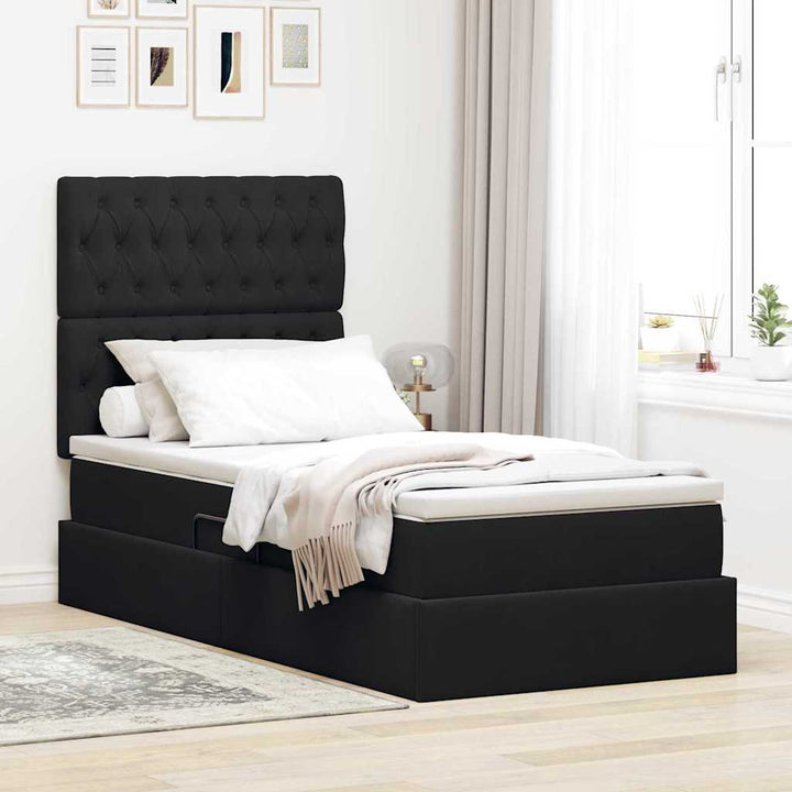 Seng med opbevaring og madras Sort 100 x 200 cm Fløjl