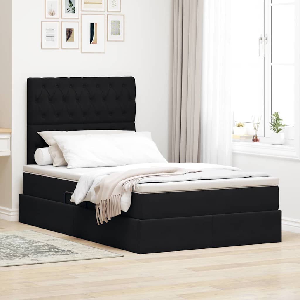 Seng med opbevaring og madras Sort 120 x 200 cm Fløjl
