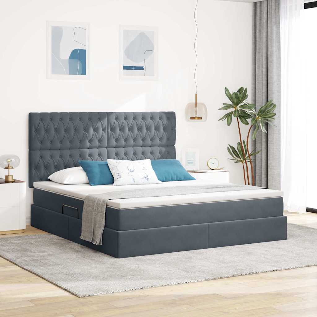 Seng med opbevaring og madras Mørkegrå 180 x 200 cm Fløjl