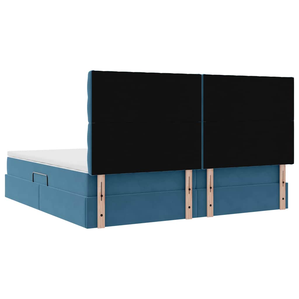 Seng med opbevaring og madras Mørk blå 200 x 200 cm Fløjl