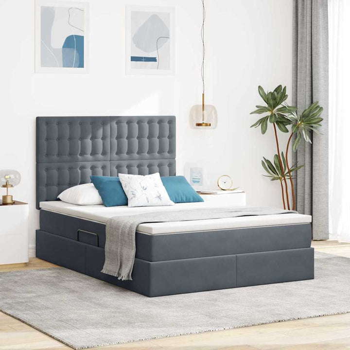 Seng med opbevaring og madras Mørkegrå 140 x 200 cm Fløjl