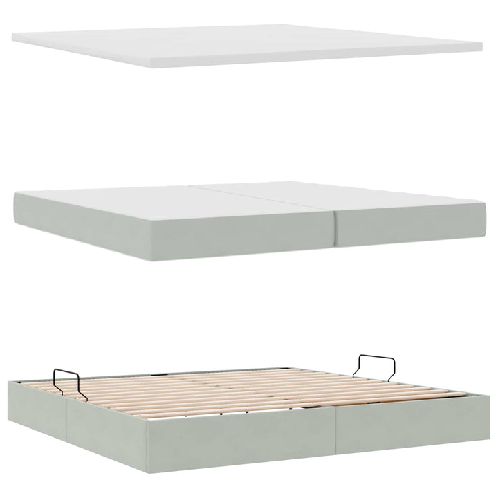 Seng med opbevaring og madras Lysegrå 200 x 200 cm Fløjl