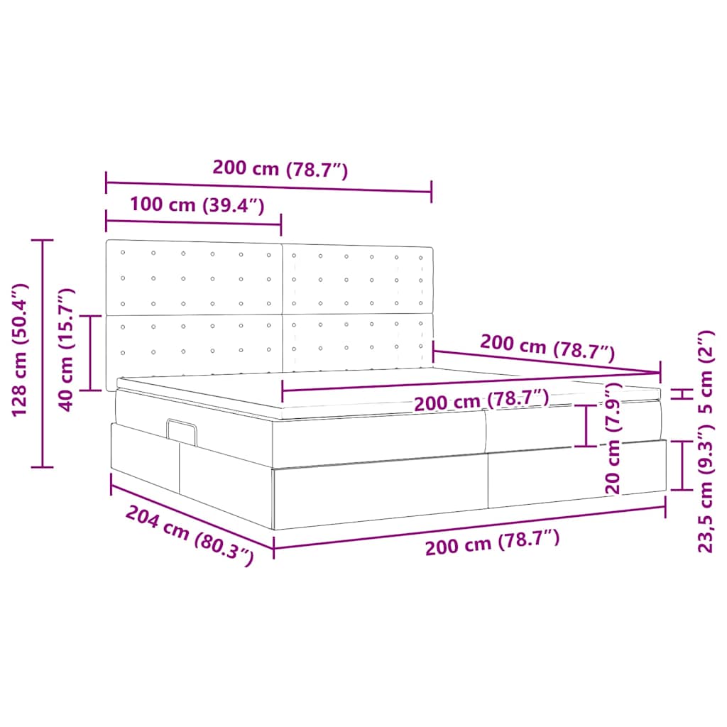 Seng med opbevaring og madras Sort 200 x 200 cm Fløjl