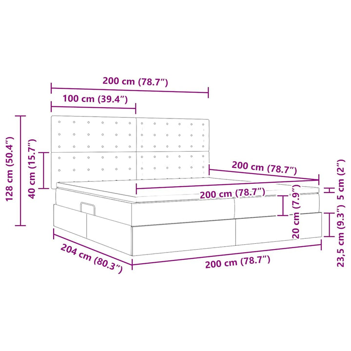 Seng med opbevaring og madras Sort 200 x 200 cm Fløjl