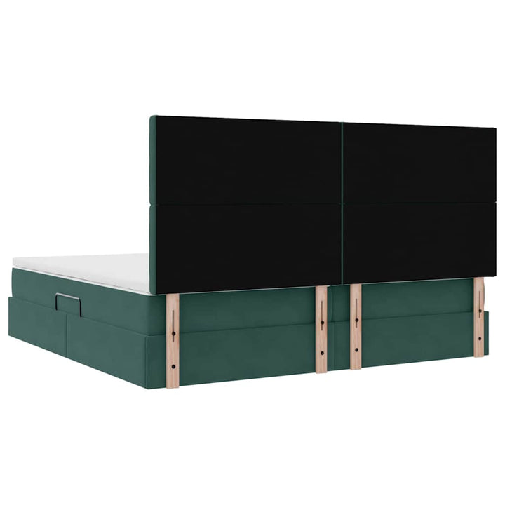 Seng med opbevaring og madras Mørkegrøn 200 x 200 cm Fløjl