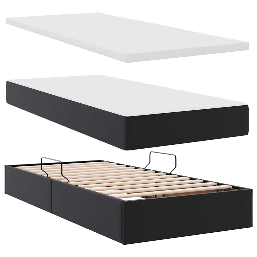 Seng med opbevaring og madras Sort 180 x 200 cm Faux læder