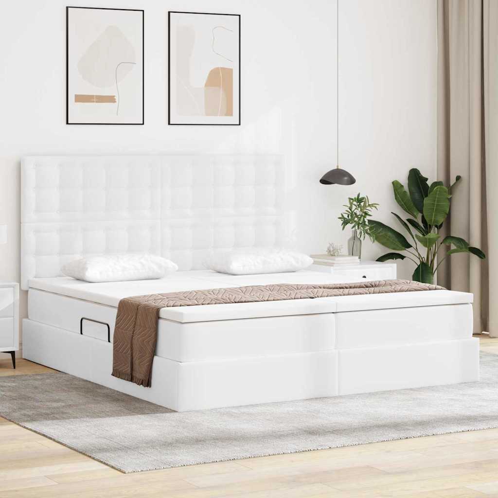 Seng med opbevaring og madras Ren Hvid 200 x 200 cm Faux læder