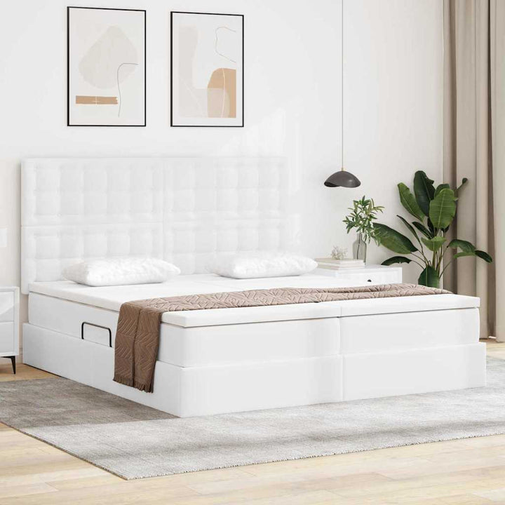 Seng med opbevaring og madras Ren Hvid 200 x 200 cm Faux læder