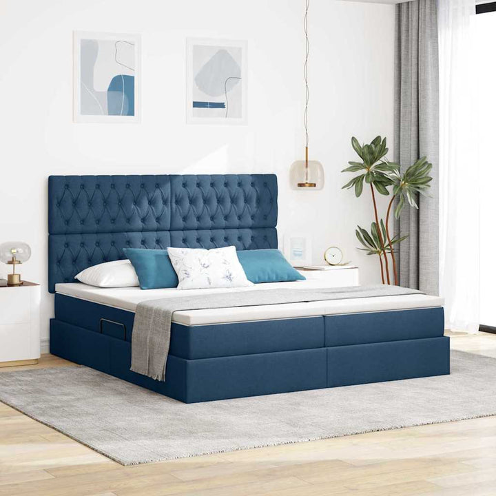 Opbevaringsseng med hovedgærde Blå 180 x 200 cm Stof