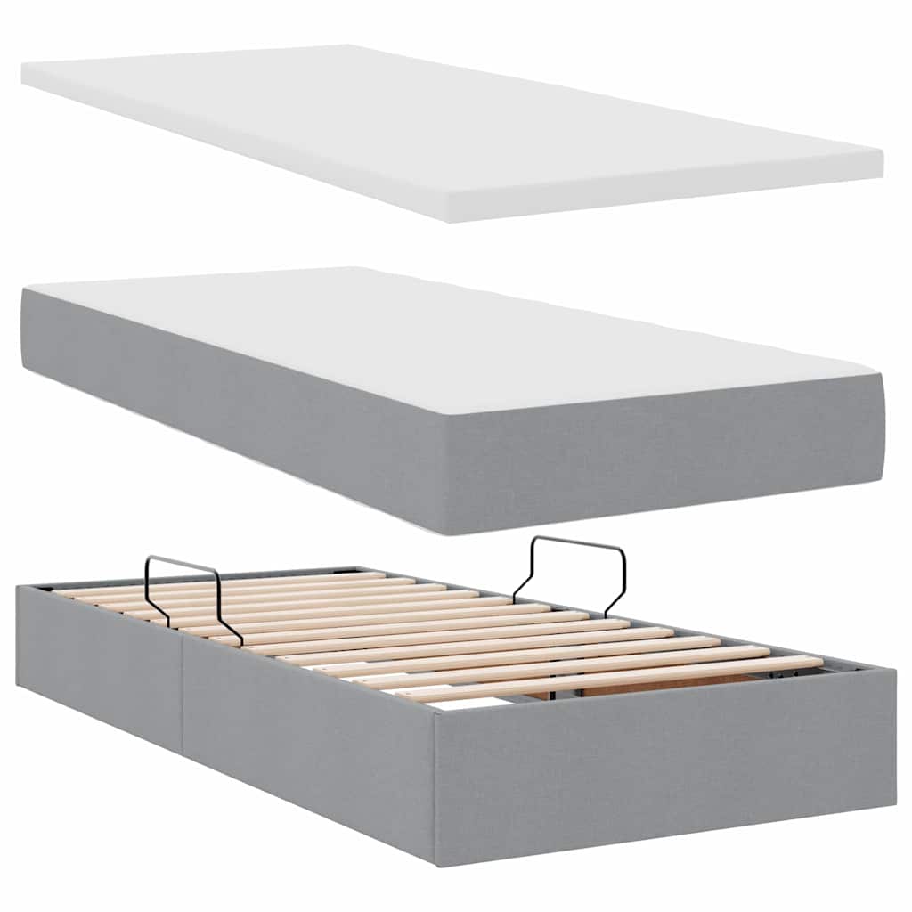 Opbevaringsseng med hovedgærde Lysegrå 200 x 200 cm Stof