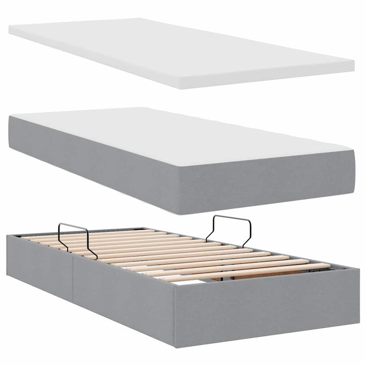 Opbevaringsseng med hovedgærde Lysegrå 200 x 200 cm Stof