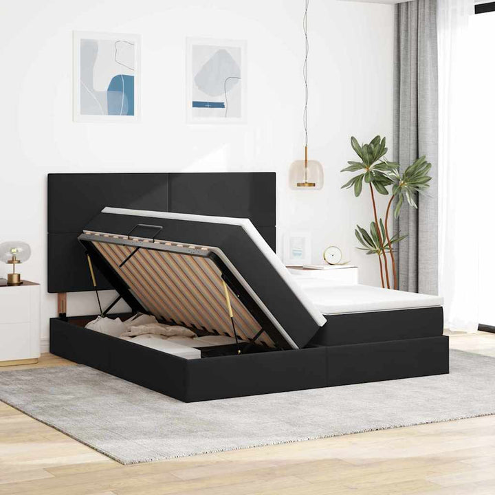 Opbevaringsseng med hovedgærde Sort 180 x 200 cm Fløjl