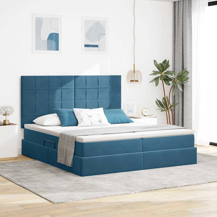 Opbevaringsseng med hovedgærde Mørk blå 180 x 200 cm Fløjl