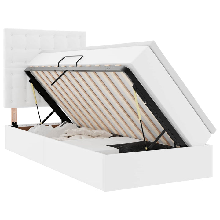 Seng med opbevaring og LED Ren Hvid 90 x 190 cm Faux læder