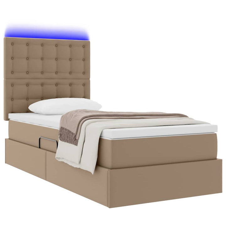Seng med opbevaring og LED Cappuccino 90 x 190 cm Faux læder
