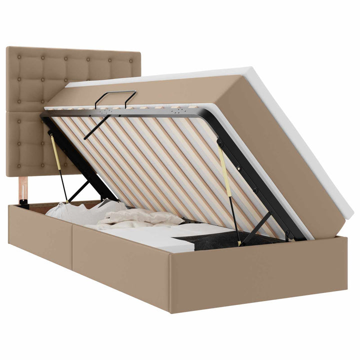 Seng med opbevaring og LED Cappuccino 90 x 200 cm Faux læder