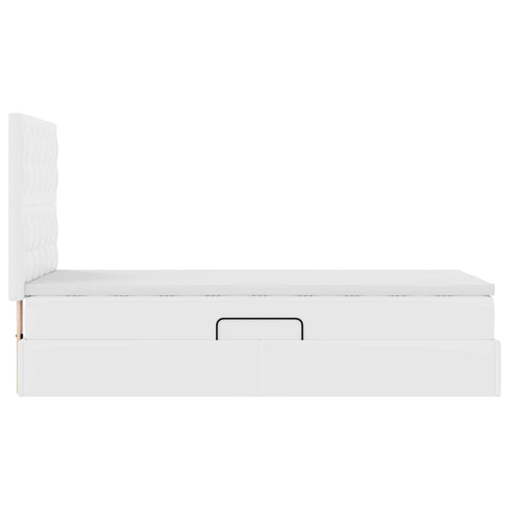 Seng med opbevaring og LED Ren Hvid 100 x 200 cm Faux læder
