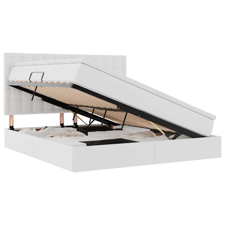 Seng med opbevaring og LED Ren Hvid 160 x 200 cm Faux læder